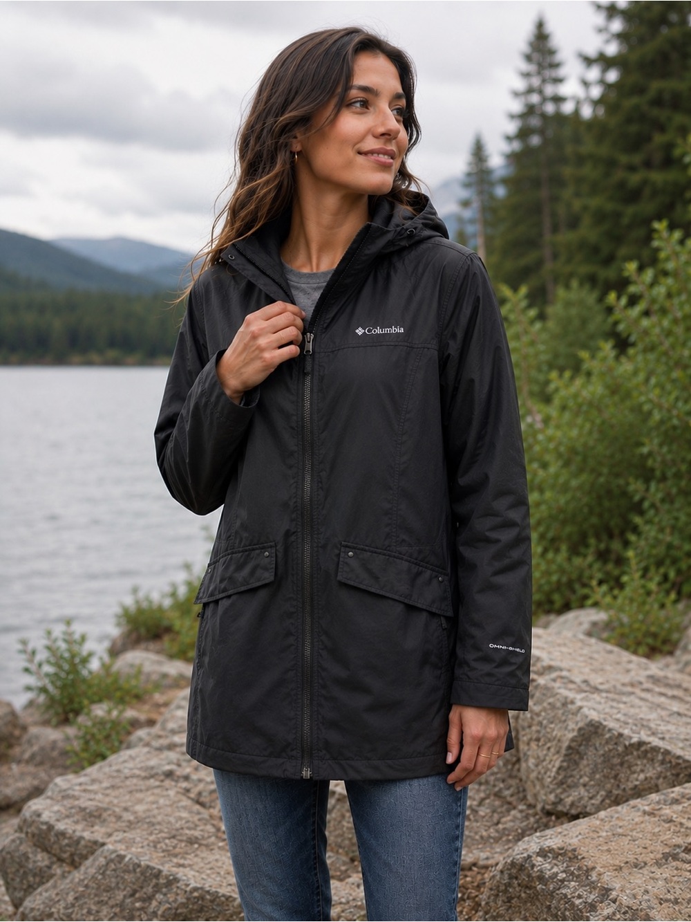 Columbia Black Hooded women’s Raincoat
